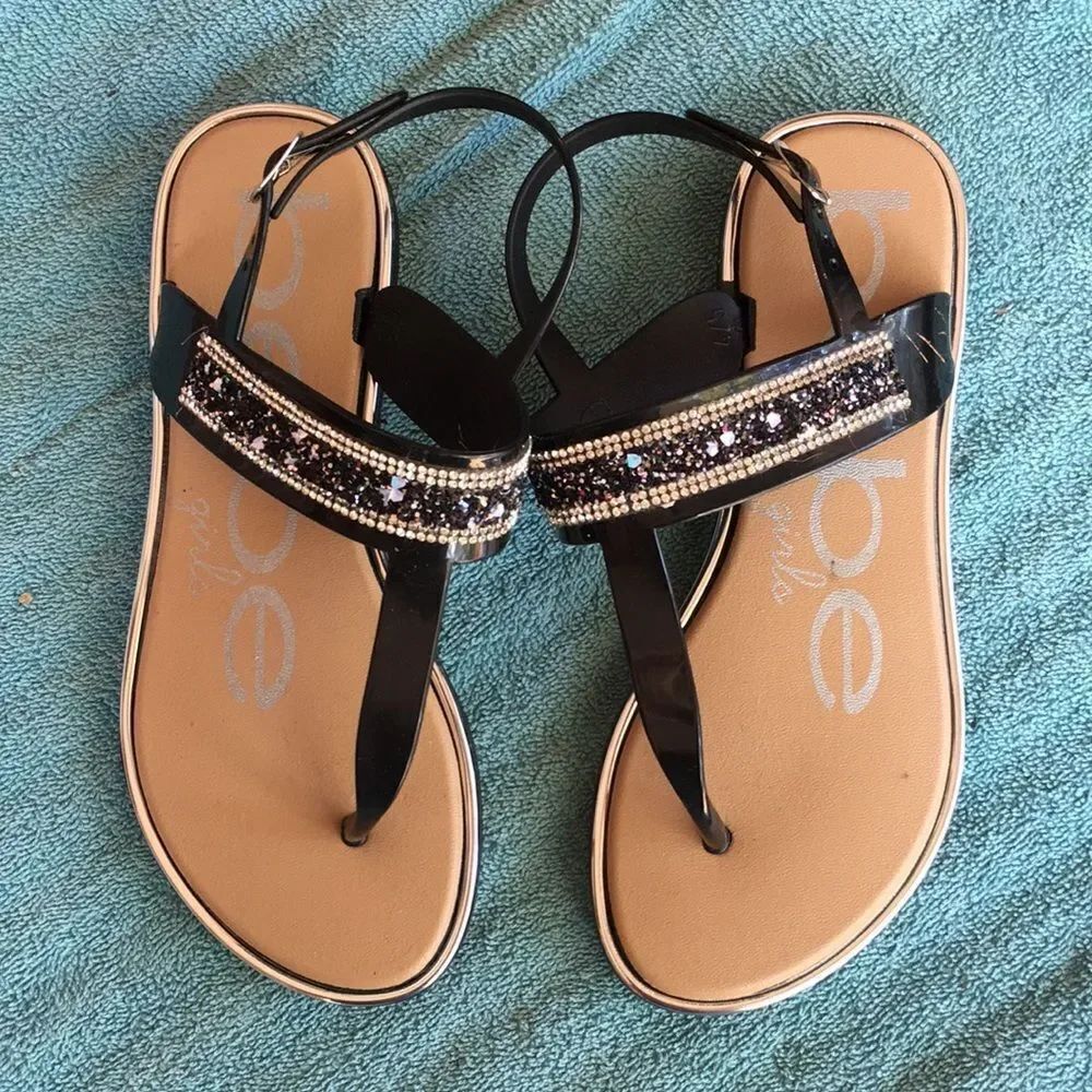Bebe Black Beaded Sandals